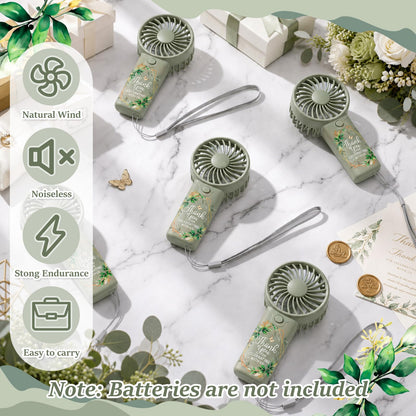 VIHOSE 50 Pcs Mini Wedding Handheld Fan for Guests Bulk Portable Electric Personal Fans with Thank You Print for Guest Summer Outdoor Bridal Shower, Battery Not Include(Boho Floral,Sage Green)