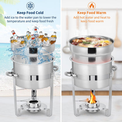 GarveeHome 7QT Soup Chafer Set of 2, Stainless Steel Round Soup Warmer with Pot, Notched Lids & Fuel Holders, Commercial Food Warmer for Buffets, Events and Party Service
