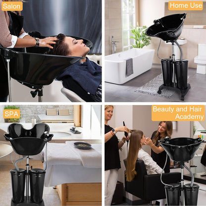 johgee Adjustable Portable Shampoo Bowl with Electric Pump,Hair Washing Station Sink with Buckets&Drain Hoses,Portable Wash Bowl for Hairstylist,Portable Salon Sink Hair Wash Basin for Home Barber Use