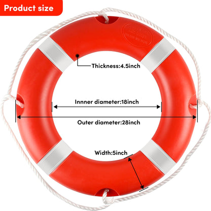 Life Ring 28" Life Preserver Ring Boat Safety Throw Rings with Water Floating Lifesaving Rope Life Rings Buoy with Reflective Tape for Rescue Lifesaving Orange