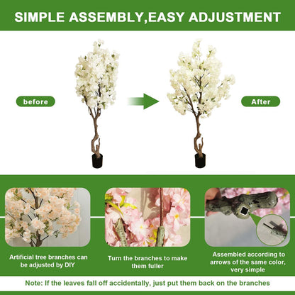 Artificial Cherry Blossom Tree, 6 Ft Indoor Decorative Plant with Pink, White and Champagne Silk Flowers (Pink)