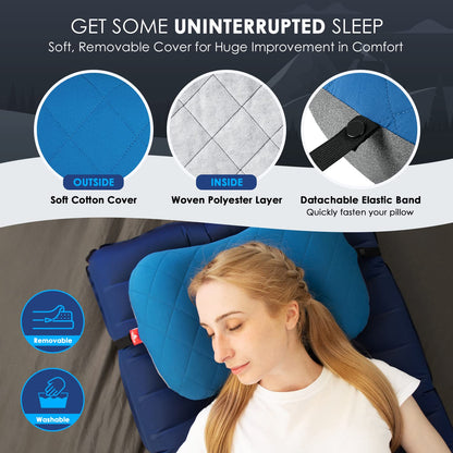 Hikenture Ultralight Inflatable Pillow with Removable Cove and 4" Thick Self Inflating Sleeping Pad with Electric Pump Set