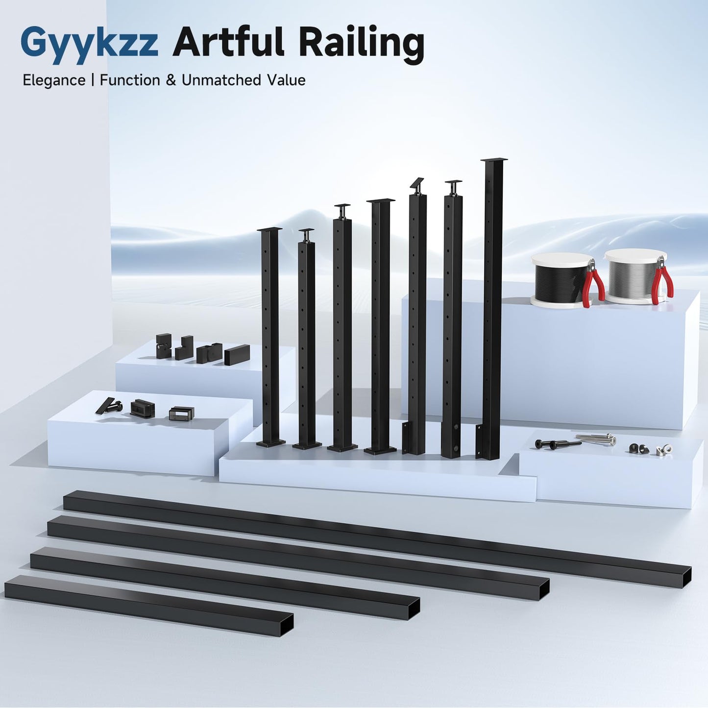 Gyykzz 2 Pack 36" Side Mount Stair Cable Railing Post for 28-38 Degrees Stair, Space-Saving Fascia Mount Stair Deck Handrail Post for Both Left & Right Side Cable Railing System Kit Indoor Outdoor