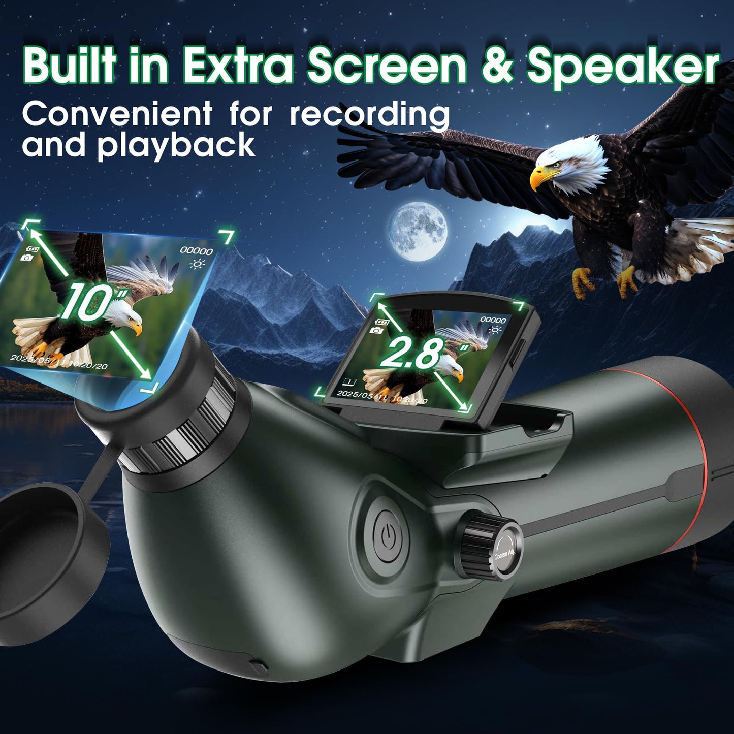 Digital Spotting Scope with Screen Portable Auto-Focus Electronic 4K Smart Telescope with Tripod 32GB SD Card and Carrying Bag for Stargazing Bird Watching, Wildlife Viewing Hunting Green