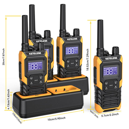 KETELESE T4 Long Range Walkie Talkies, Portable Two Way Radios IP67 Waterproof, with Earpiece, NOAA&Weather Alert, PTT, Group, VOX, 4Pack, Orange