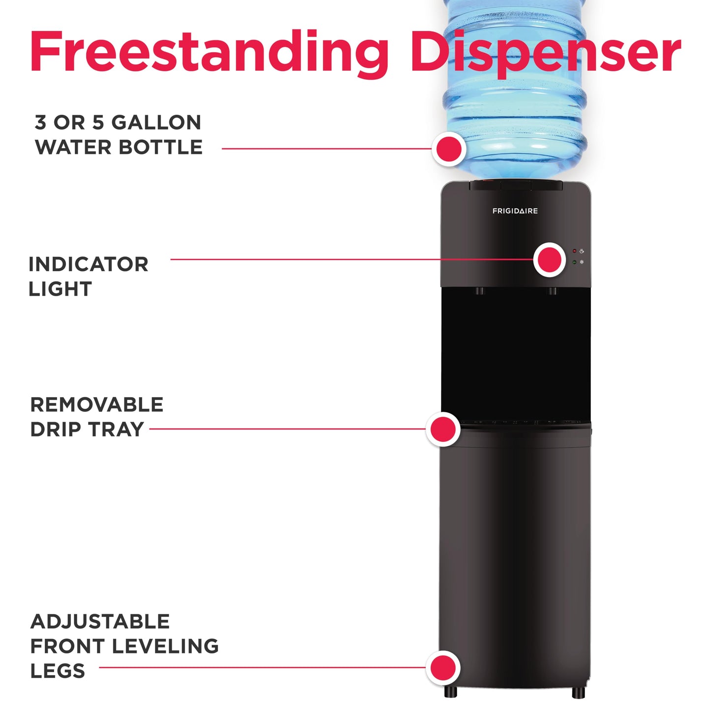Frigidaire EFWC498 - Top Loading Cooler Dispenser -Hot & Cold Water - Child Safety Lock - Innovative Slim & Sleek Design, Holds 3 or 5 Gallon Bottles - Black