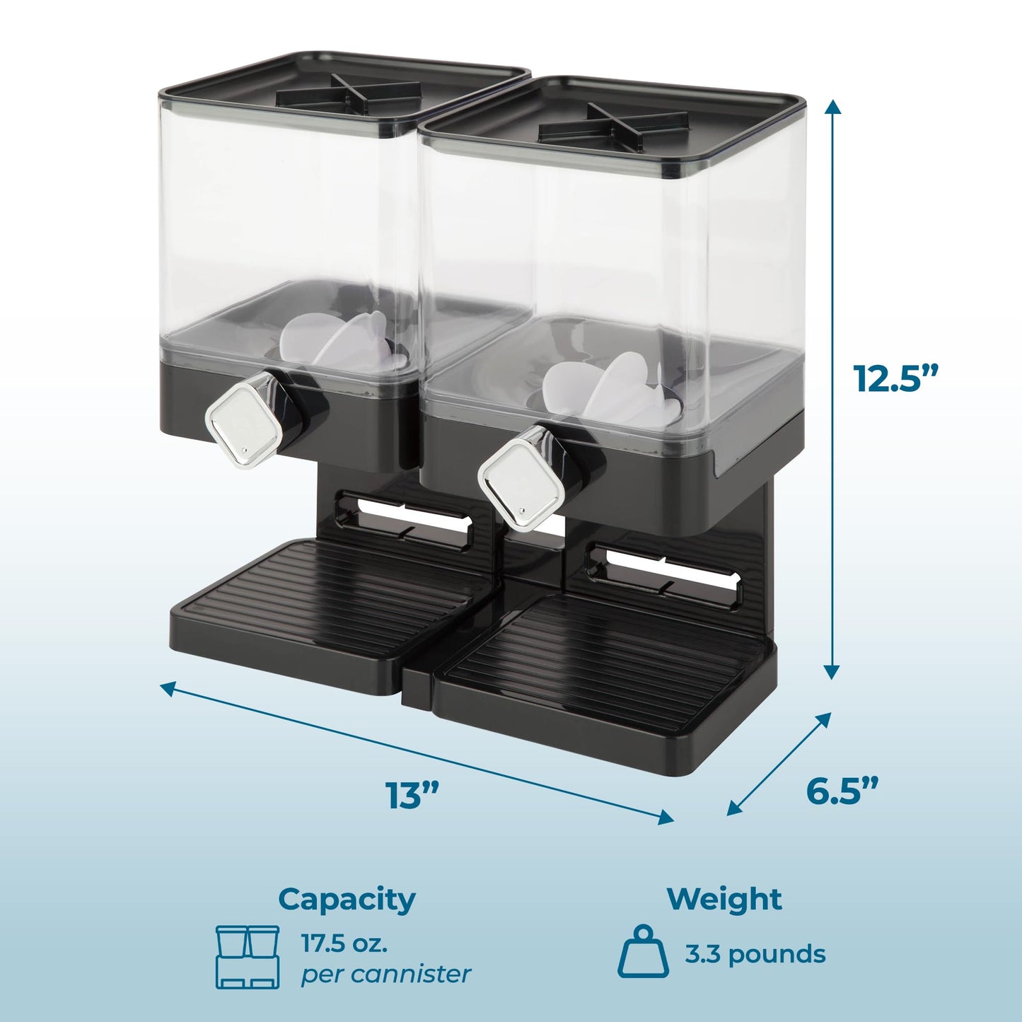 Honey-Can-Do Zevro Compact Dry Food Dispenser, Dual Control, Black/Chrome (Pack of 4)