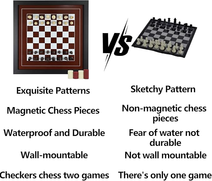 Wall Mounted Board Games Classic Checkers Game Strategy and Fun Games Art Decor for Home Checkers Board Game Magnetic Hanging Checkers and Chess Wooden Board Games (Checkers and Chess)
