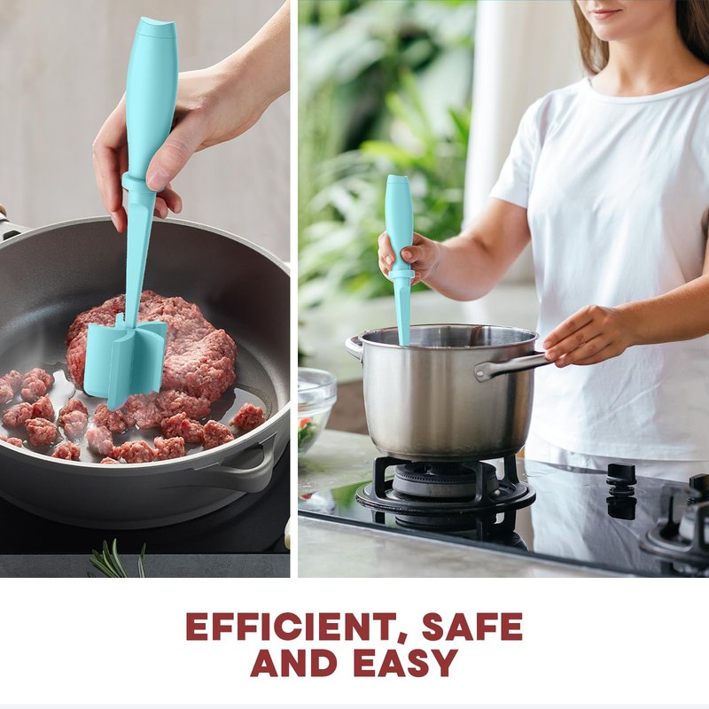 Meat Chopper, Upgrade Hamburger Smasher, Premium Heat Resistant Meat Masher for Ground Beef, Ground Turkey and More, Non Stick Mix Grinder-Aqua