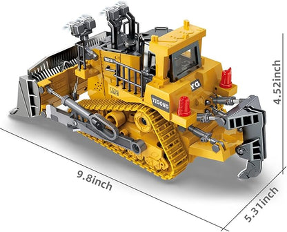 Dwi Dowellin Rc Bulldozer Toys for BoysConstruction Remote Control Bulldozer with Metal bulldozing Shovel Lights/Sounds for Kids Boys
