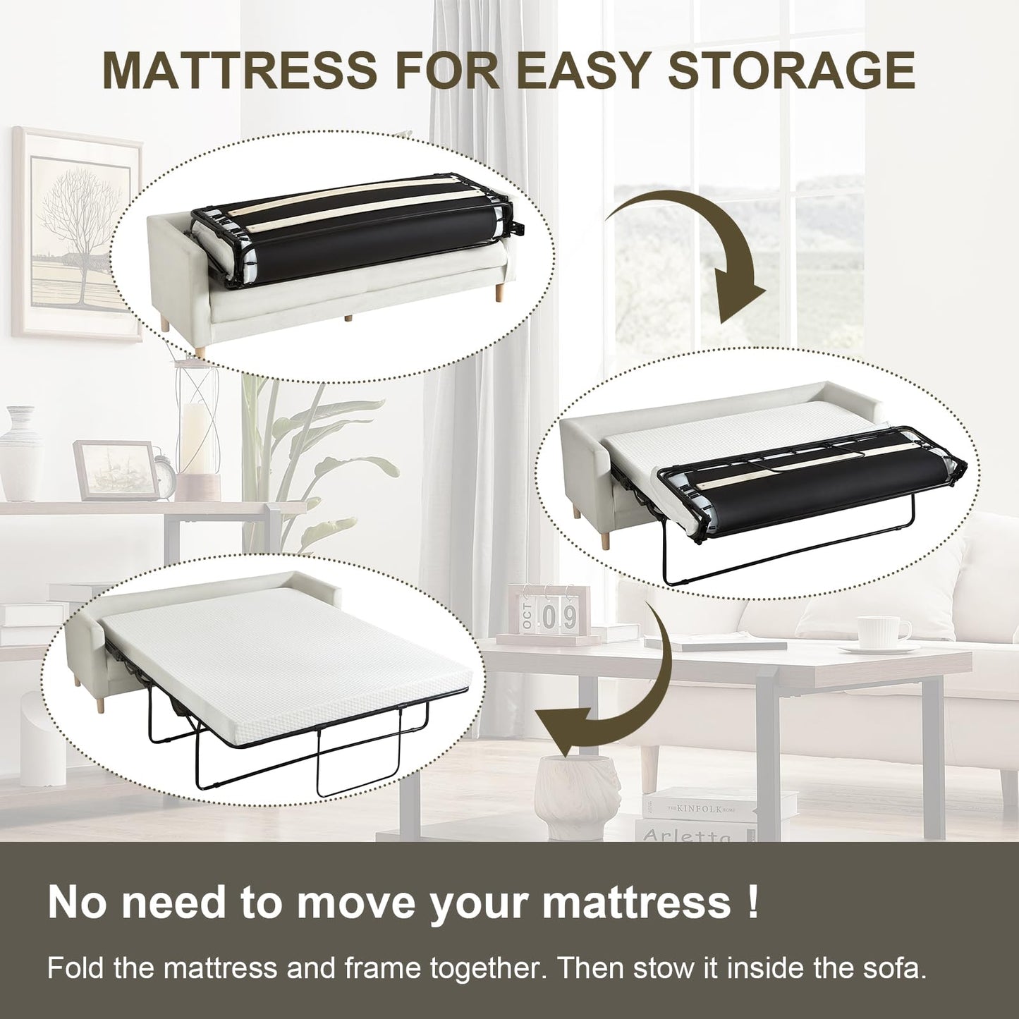 Kawcono 4 inch Queen Sofa Mattress with Removable Washable Cover,Replace Pull Out Queen Sleeper Sofa Mattress for RVs,Daybeds,Boats&Guest Rooms,58x72x4 inch