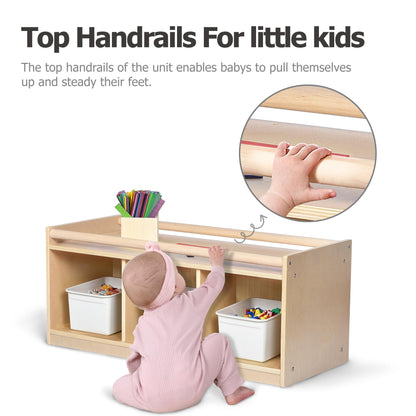 Toddler Toy Storage w/ Mirror Back, Baby Preschool and Daycare Cubbies w/ 2 Top Holding Handrail, Little Kids Tummy Time Furniture, Home, Classroom, Montessori Book Browser (1 Tier w/ Mirror Back)