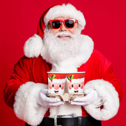 Whaline 175Pcs Christmas Party Tableware Set 7 and 9 Inch Santa Claus Paper Plates 6.5 Inch Santa Belts Napkins Cute Xmas Disposable Cups and Red Fork Spoon Knife Kit for Xmas Holiday Dinner Supplies