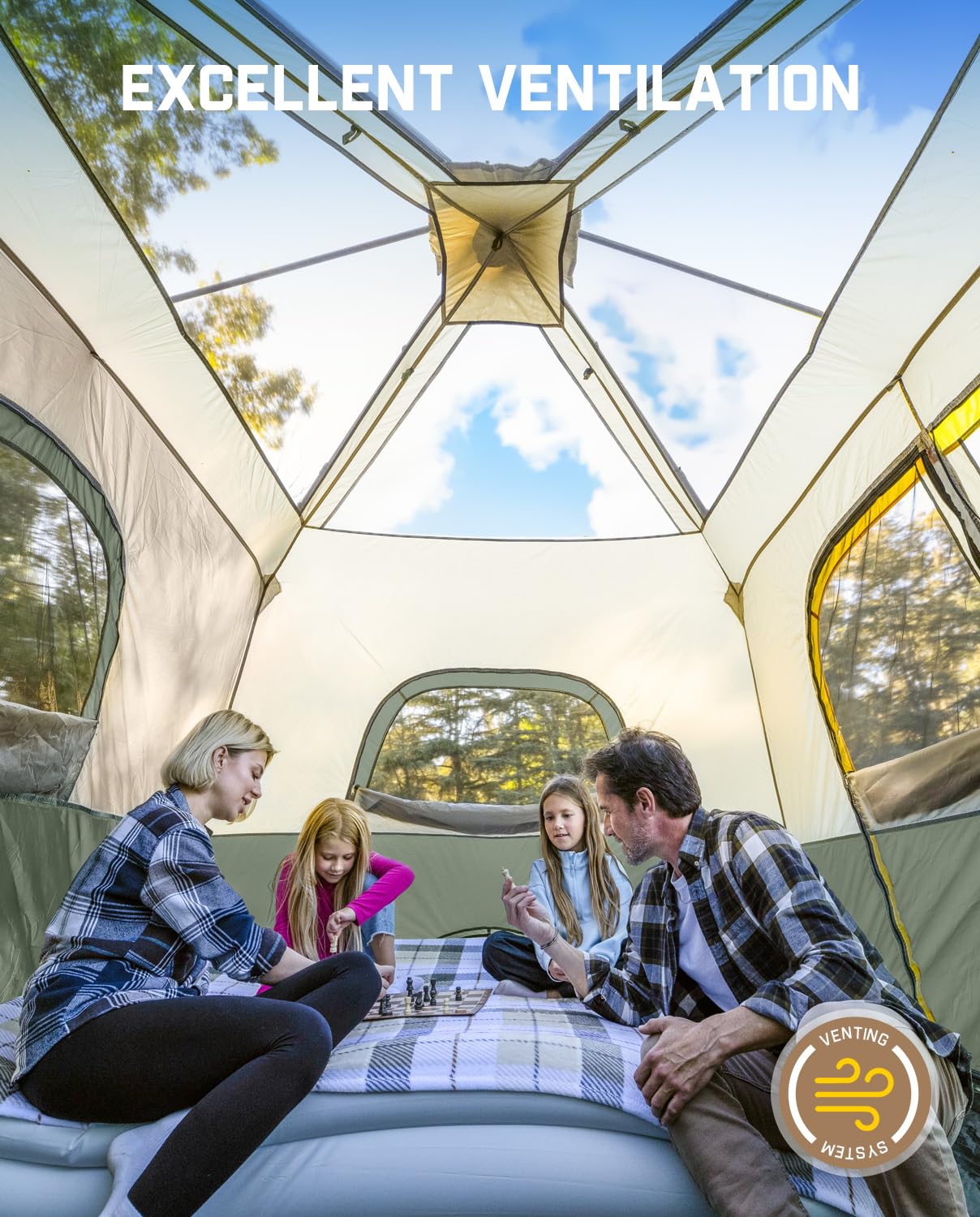 FanttikOutdoor Zeta C8 Pro Camping Tent 8 Person Instant Cabin Tent Setup in 60 Seconds with Rainfly & Windproof Portable with Carry Bag for Family Camping & Hiking, Upgraded Ventilation, Green