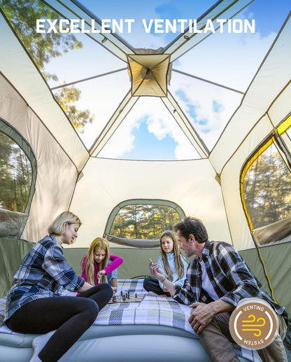 FanttikOutdoor Zeta C8 Pro Camping Tent 8 Person Instant Cabin Tent Setup in 60 Seconds with Rainfly & Windproof Portable with Carry Bag for Family Camping & Hiking, Upgraded Ventilation, Green