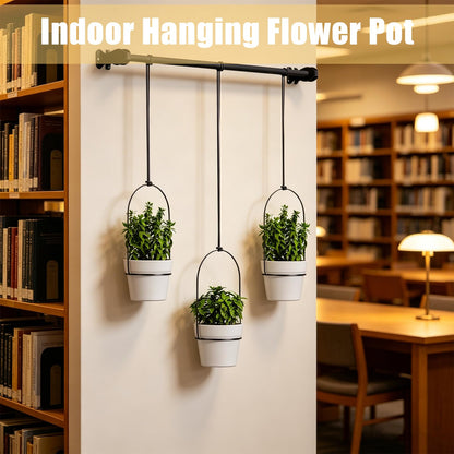 Hanging Flower Pots Set of 3, Indoor/Outdoor Plant Holder with Rod & Chain, Window Herb Garden Planter Shelves - Space-Saving Wall Mounted Pot Set for Succulents, Vines & Flowers (Black)