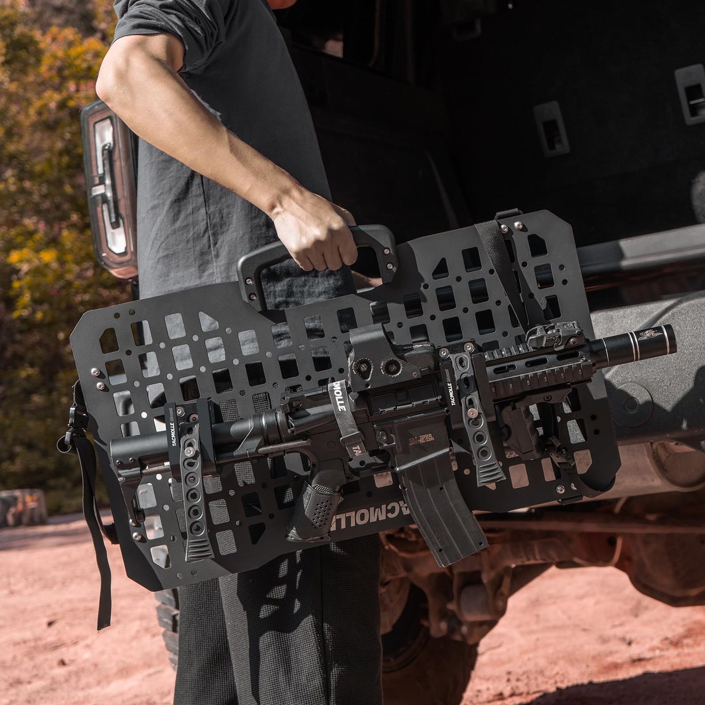 TACMOLLE 2-Pack Gun Rack with Portable Tactical Rigid MOLLE Panel