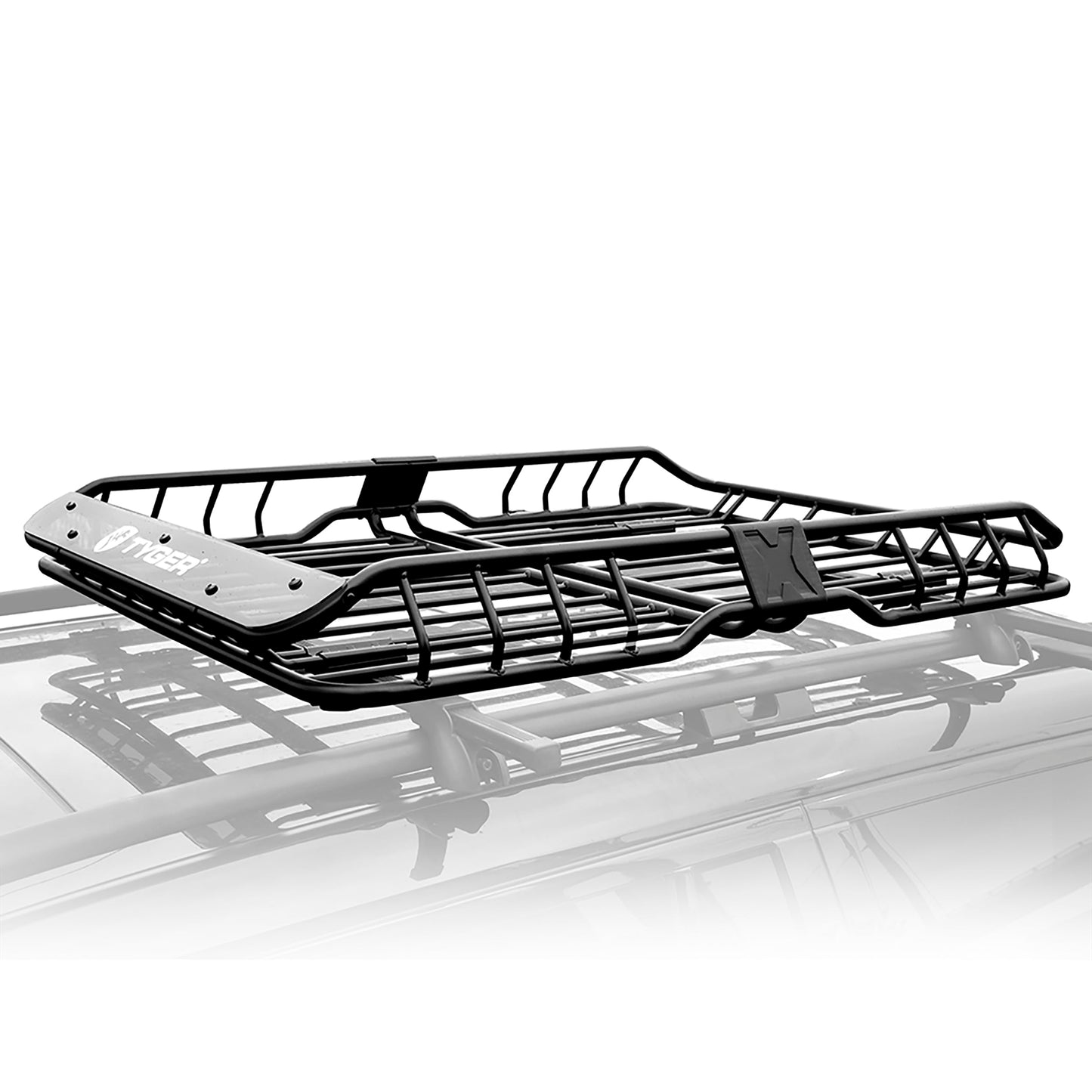 Tyger Auto TG-RK1B942B Heavy Duty Roof Mounted Cargo Basket Rack | L57.5 x W42 x H6 | Roof Top Luggage Carrier | with Wind Fairing, Black