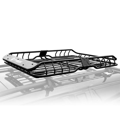 Tyger Auto TG-RK1B942B Heavy Duty Roof Mounted Cargo Basket Rack | L57.5 x W42 x H6 | Roof Top Luggage Carrier | with Wind Fairing, Black