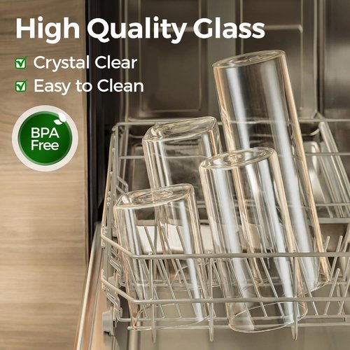ComSaf Glass Storage Containers - 1.2 Qt Clear Food Jars with Lids | Set of 4 Square Canisters for Pantry