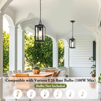 BesLowe Outdoor Pendant Light, 13·Black Metal Hanging Lantern, Adjustable Chain, Model D05088P