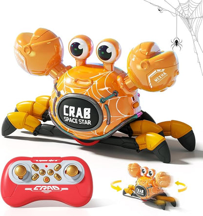Remote Control Robot Crab ToyRechargeable With LED Lights And Music Fast Crawling 360-Degree Stunt Rotation 2.4GHz RC Robot Toys 3 4 5 6 7 8 9 10 Birthday Gifts For Boys And Girls（Yellow)