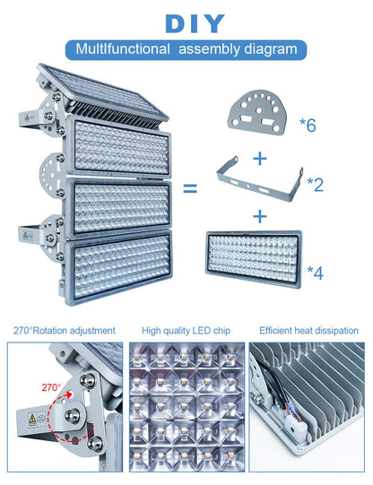 Kekeou Stadium Lights Outdoor LED Flood Light Outdoor 56000 Lumens Surge 6KV Field Lighting 6500K IP67 Waterproof Adjustable Lighting Angle Riding Arena Lights for Court