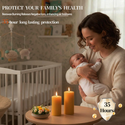 Beeswax Pillar Candles Set of 2, 70 Hours Long Burning, 100% Natural Beeswax Candles for Emergency, Pure Bees Wax for Home, Smokeless & Dripless