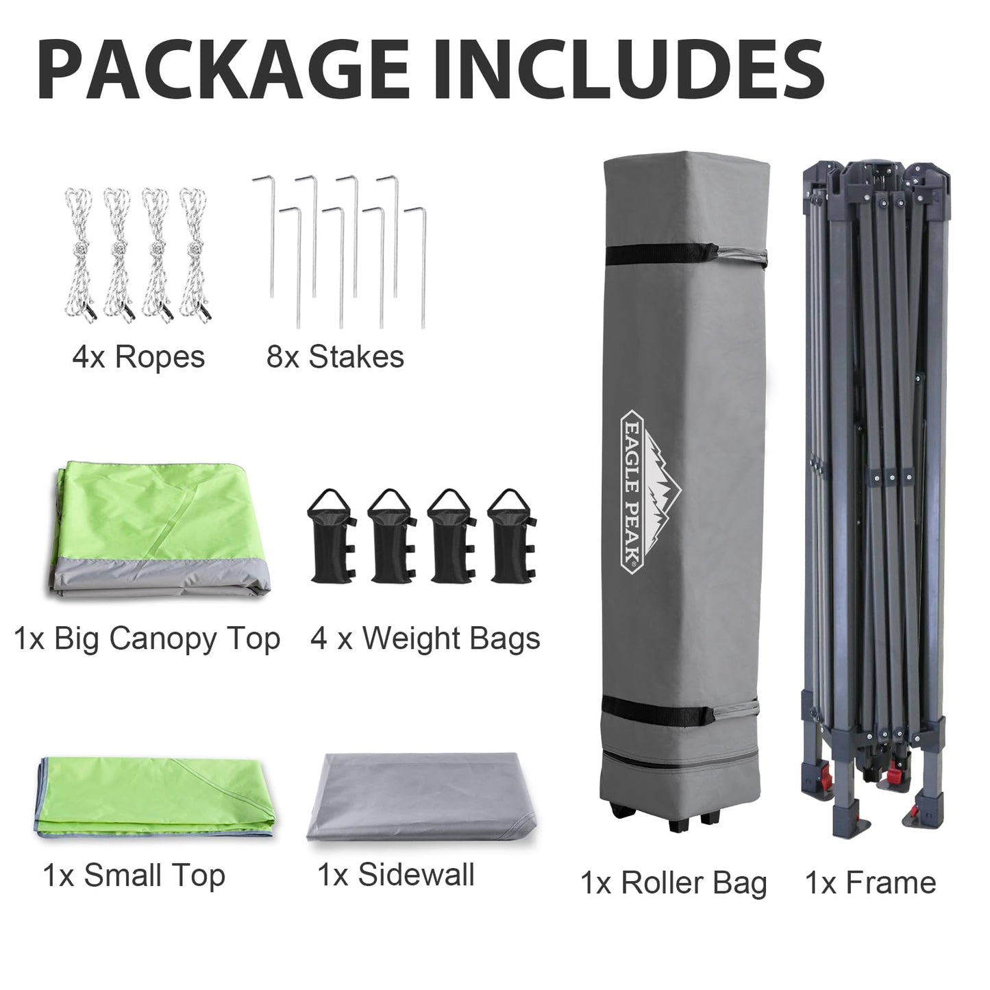 EAGLE PEAK 13x13 Pop up Canopy Tent w/One Wall, Instant Canopy Easy Set up Folding Shelter w/One Privacy Curtain, 169 Square Feet Sun Shade, Gray