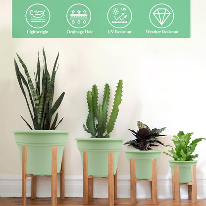 Pottiffe 13 Inch Plastic-Flower-Pot-for-Indoor-Plants, 4 Pack Large Outdoor Planter Pot with Drainage Holes & Saucers, Resin Decorative Garden Pots Planters