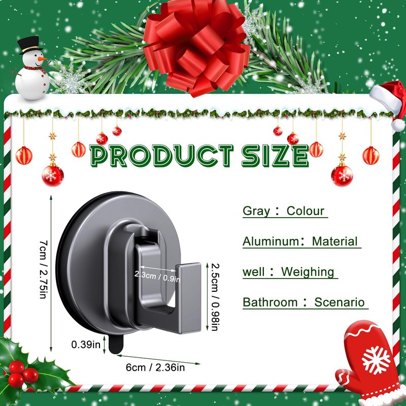 2PCS Suction Cup Hooks, Suction Cup Hooks for Shower, No Drill SuctionCup Hook for Bathroom Hanging Towels Holder, Hook for Christmas Wreath Decor Thanksgiving, Reusable Strong & Reliable