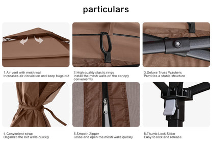 COOSHADE 11x11 Pop Up Gazebo Tent Outdoor Canopy Patio Shelter with Mosquito Netting(Brown)