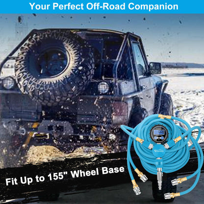 Uharbour 4 Tire Inflation Deflation System, 4 Tire Air Up Down System, 4 Tire Pressure Equalizer, Inflate or Deflate All 4 Tires at Once, Flexible Air Hose Fits Up to 155" Wheelbase.