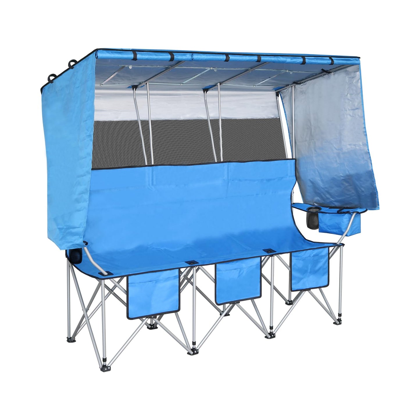 BDL 3 Person Camping Chair with Canopy Shade, Oversized Heavy Duty Camping Chair with Cup Holders & Ice Bag Portable Family Folding Chair for Outdoor, Lawn & Sports,Blue