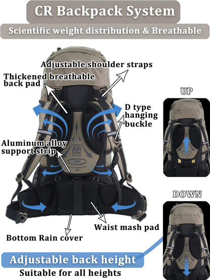 Naturehike 70+5L Hiking Backpack with Rain cover, Waterproof Lightweight Camping Backpack for Men & Women, Travel (Orange)