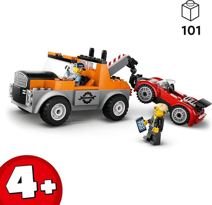 Lego City Tow Truck with Sports Car Toy Car for Boys and Girls from 4 Years Birthday Gift for Children Truck Toy with 2 Mini Figures and Accessories Such as a Cochlear Implant 60435