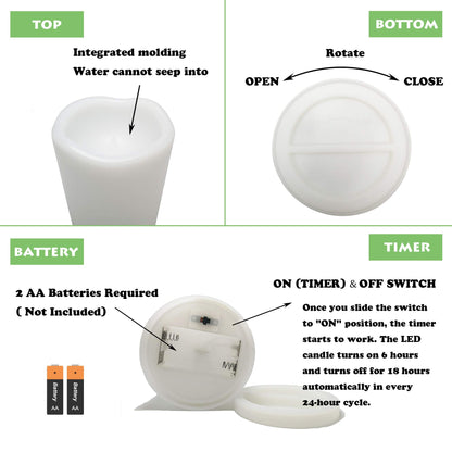 Smallpenglai Outdoor Indoor Flameless Pillar Candles, 4 Pack Plastic Resin Battery Operated Electric LED Candle Sets with Cycling 24 Hours Timer Function for Home Party Wedding Decoration, 3"x3"