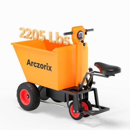 Arczorix Wheelbarrow Utility Cart with Seat & Stand, Electric Powered Cart 48V 20Ah Sealed Lead Acid Battery 1000W Capacity 2205Lbs, Material Hauler, Electric Wagon