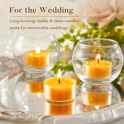 Ashlux Unscented Beeswax Tea Lights Candles 20 Pack, 4 Hours Long Burning Handmade Yellow Tealight Candles, Clear Cup Smokeless Beeswax Candles for Wedding, Christmas Lights, Centerpiece & Home Decor