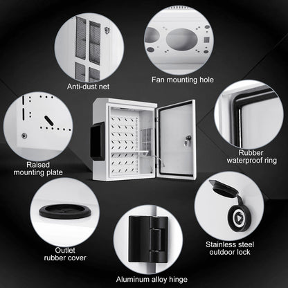 Outdoor Electrical Box, Cold-Rolled Steel Plate, Aluminum Alloy Back Beam, One-Piece Ventilation Design, IP65 Waterproof, Wall/Pole Mounted (19.6" x 15.7" x 7.9)