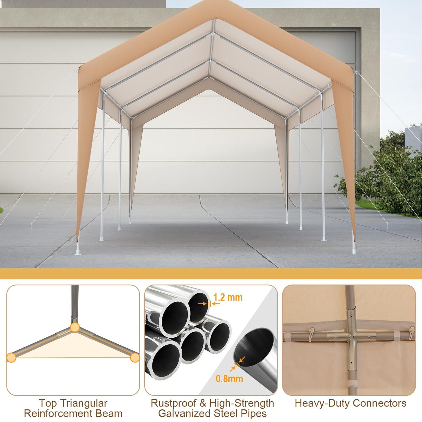 Tangkula 10x20 Ft Heavy-Duty Carport, Portable Garage Tent Carport with Galvanized Steel Frame, All-Season Tarp, Outdoor Car Canopy Shelter for Car, Truck, SUV, Boat