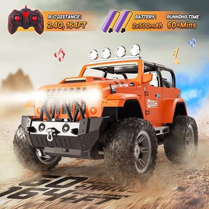 1:16 Remote Control Car with Spray Lights and Sound 2.4GHz Remote Control Jeep for Kids All Terrain Off-Road Jeep RC Car Toys Gift for Boys and Girls