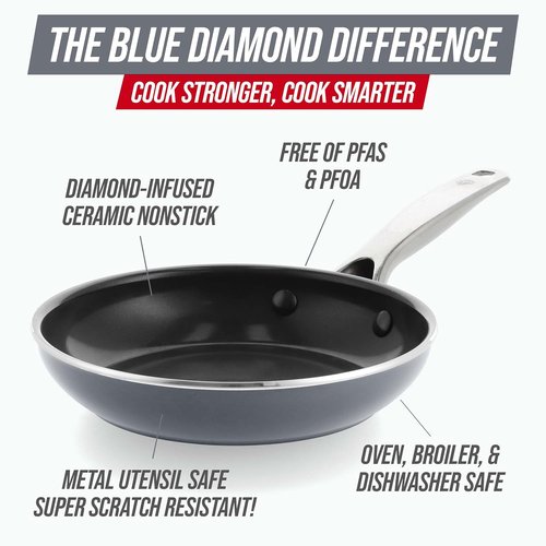 Blue Diamond 8" Nonstick Frying Pan - Ceramic Diamond Infused, PFAS-Free, Dishwasher & Oven Safe, Gray