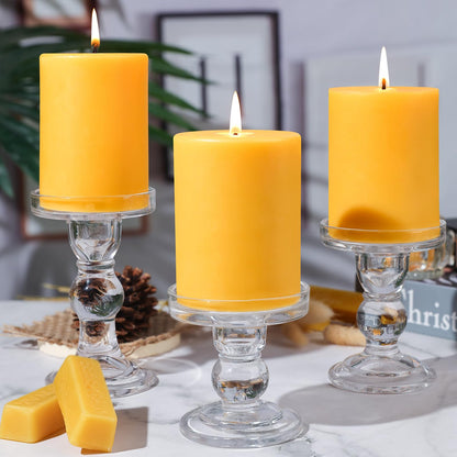 UGBEM 2 Packs 3"x 4" Natural Beeswax Pillar Candles, 100% Pure Beeswax Candle 120 Hours Long Burning Emergency Candle, Unscented Bees Wax Candles for Home Decor, Air Purification, Smokeless & Dripless