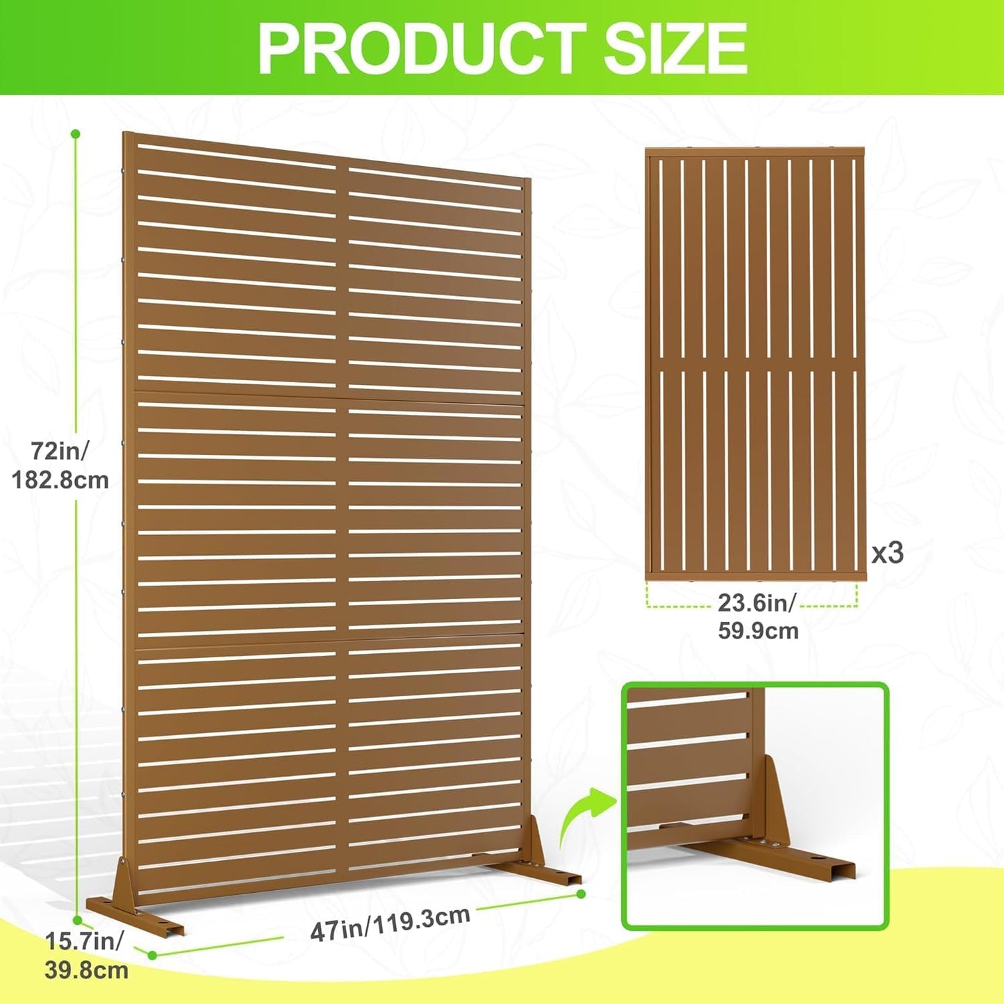 Garvee Metal Privacy Screen Outdoor, 72" h×47" w Balcony Patio Privacy Screen, Freestanding Privacy Fence, Decorative Panel, Patio Room Divider for Garden, Balcony, Deck