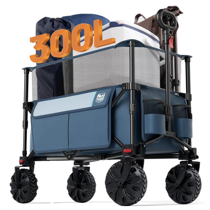 Timber Ridge Foldable Wagon 350L Extendable Height, Large Capasity Collapsible Wagon Cart with All Terrians Detachable Wheels, Compact Folding Utility Wagon for Camping, Fishing, Shopping Navy