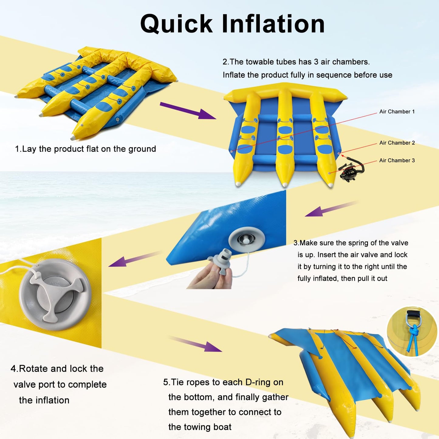GONFLABLE Inflatable Flying Fish Towable Tubes for Water Park, Heavy Duty Water Sport Towable, Recreational Banana Fishing Towable Tubes for Lake River Ocean Boating(6 Person)