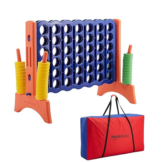 Amazon Basics Junior 4-to-Score Giant Premium Plastic Party Game for Kids &amp Adults Indoor &amp Outdoor BPA-Free with Carrying Bag Blue Yellow Red Green Large