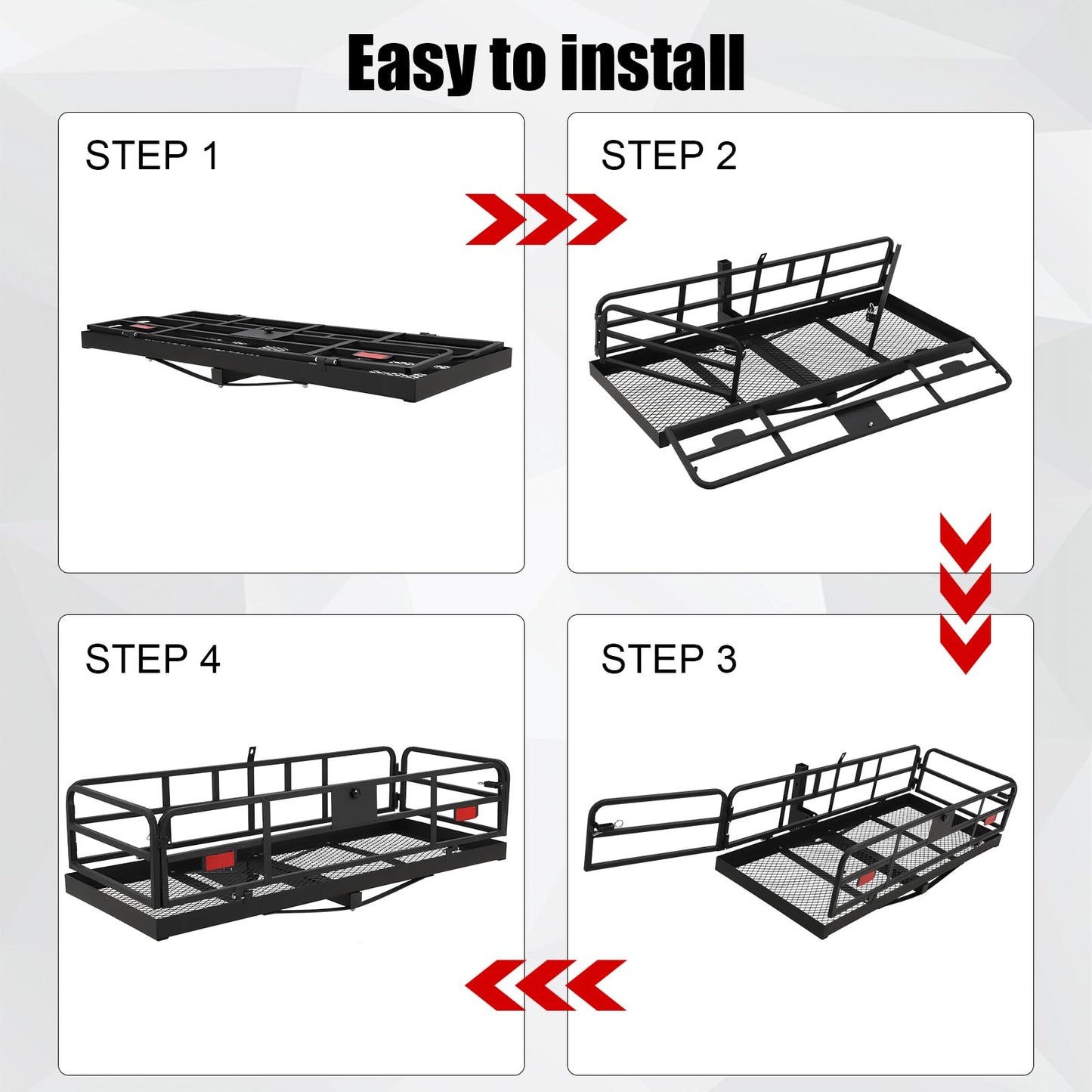 Trailer Hitch Cargo Rack, Folding Hitch Mount Cargo Carrier with High Side Rails, Cargo Carrier Fits 2" Receiver for RV Truck SUV Van, 500 lbs Weight Capacity, 60" L×24" W×14.9" H
