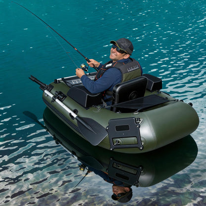 Xproutdoor Fishing Float Tube, Belly Boat Fishing with Pump, Fish Ruler, Adjustable Straps, Storage Pockets, 2 Oars, 2 Rod Holders, Motor Bracket Inflatable Float Tube for 330 LBS Load Capacity